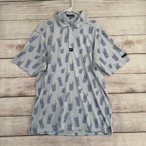 Bad Birdie Golf Tiki Drink Print Polo Shirt Mens XL Light Blue